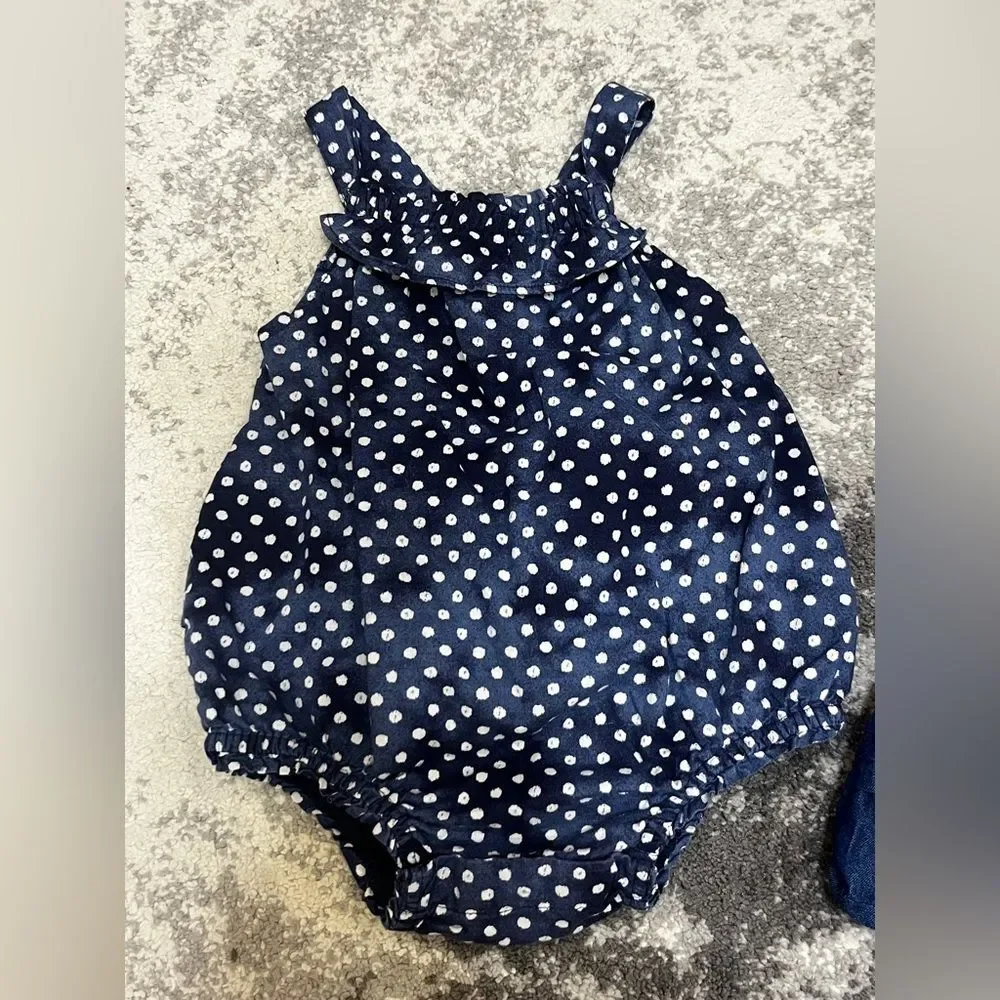 3 Piece bundle Girl 12 M Gap polka dot ruffled one-piece denim dress bloomers